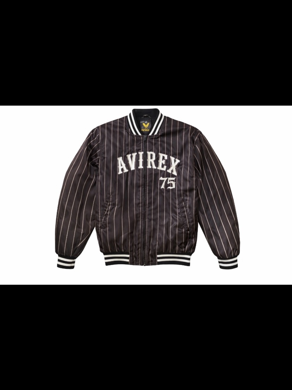 Avirex Black Pinstripe Varsity Bomber Jacket with White Trim